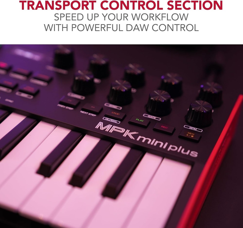 Versatile MPK Mini Plus MIDI Controller - 37 Keys, 8 Pads, Built-in Sequencer