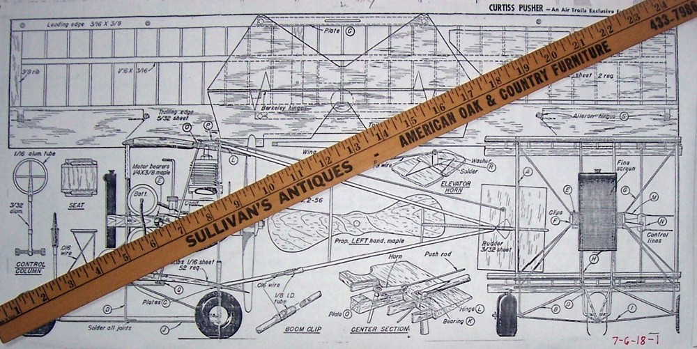 Air Trails CURTISS PUSHER PLANS + PATTERNS & ARTICLE for UC Model Airplane
