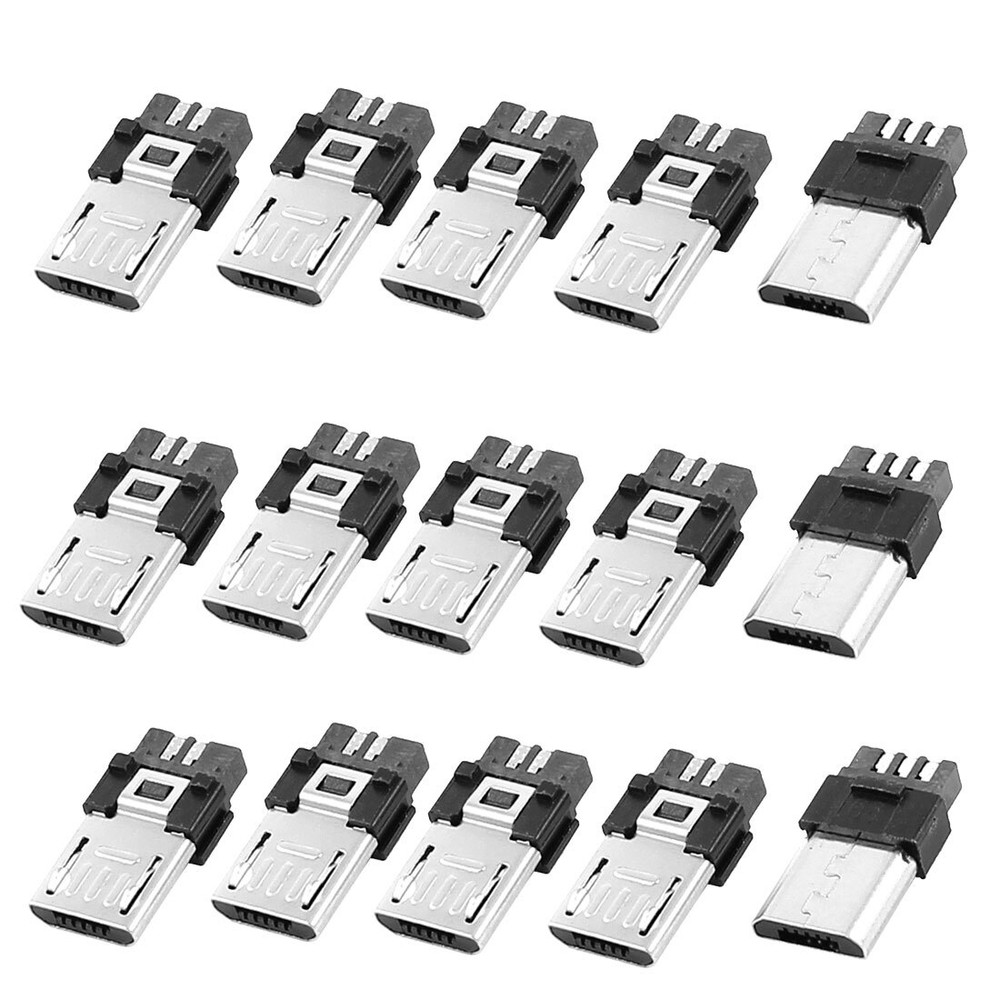 15pcs Micro USB Type B 5 Pin Male Welding Jack Silver