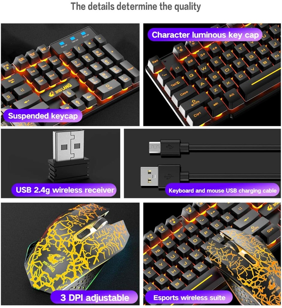 Rainbow LED Backlit Wireless Gaming Keyboard and Mouse Sets For PC PS4 Xbox one