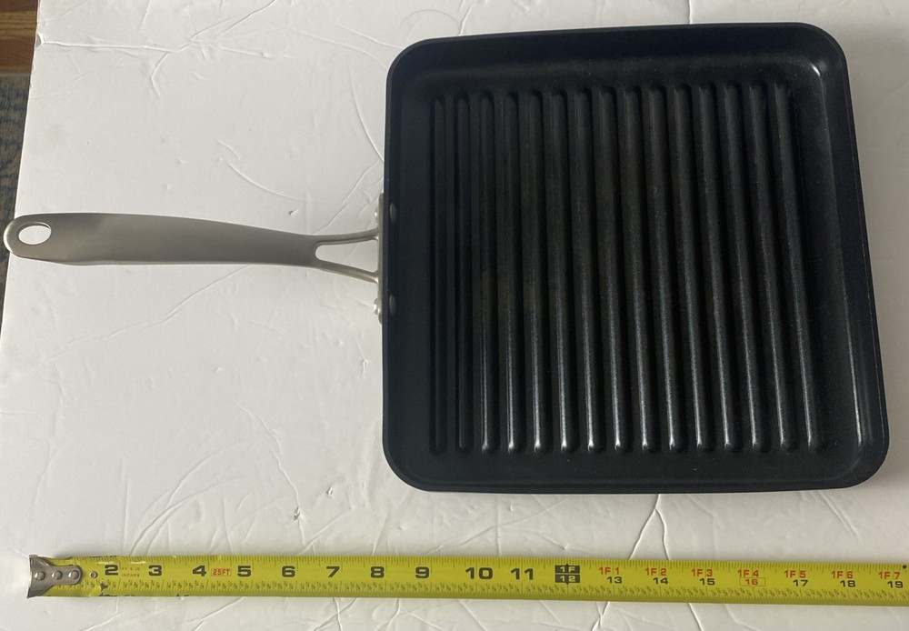 Cuisinart 11″ × 11″ Hard-Anodized Square Griddle Pan — Black w/ Silver Handle —
