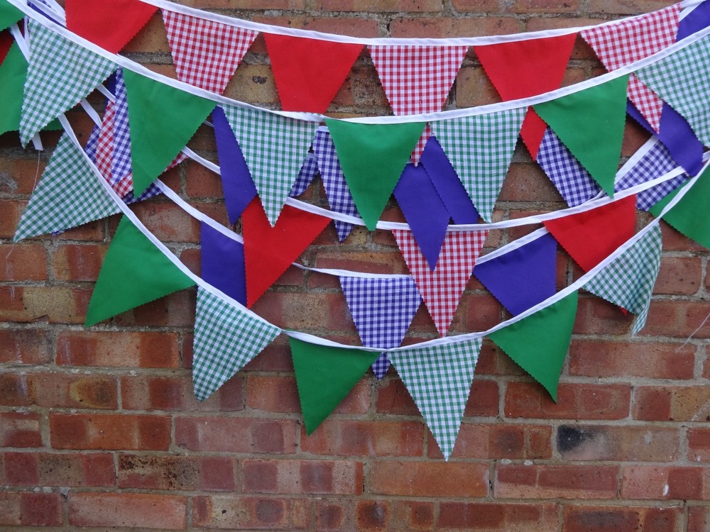 gingham & plain bunting 2 different styles fabric bunting celebration per meter