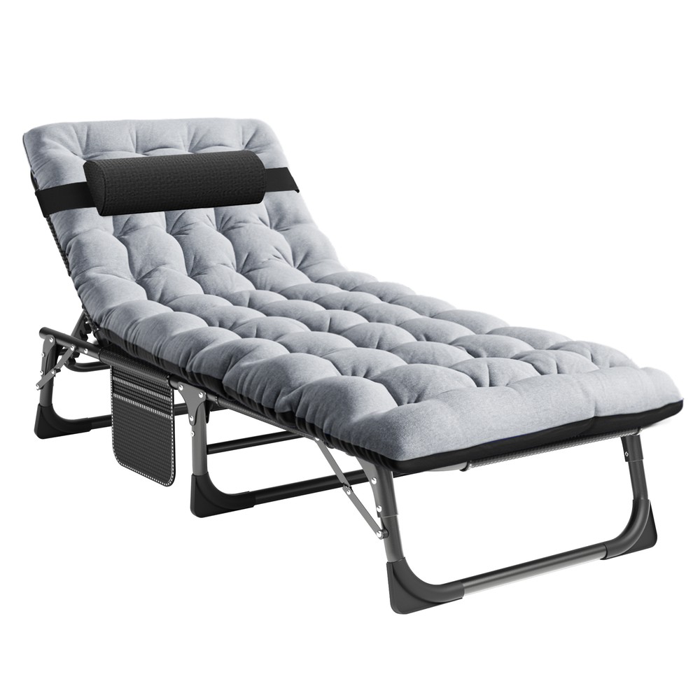 Rollaway Folding Guest Bed Rolling Cot Folding Chaise with Pillow Camping Bed