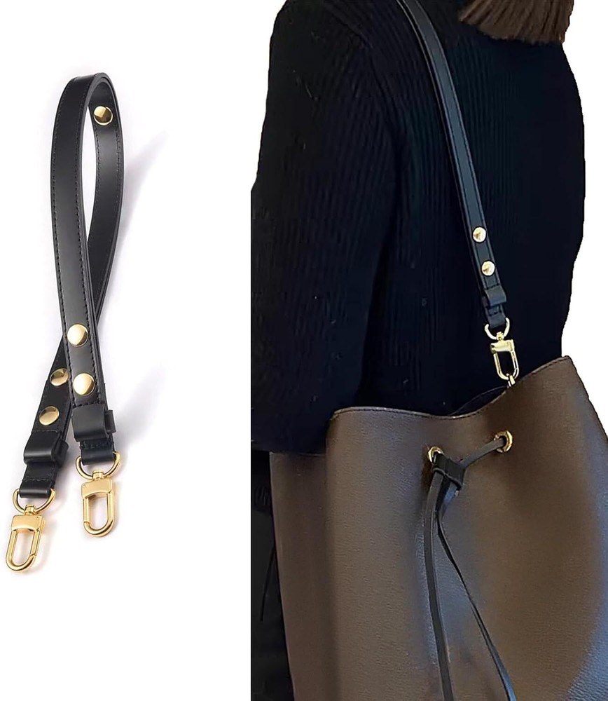Bag Strap Genuine Leather Shoulder Replacement Three Gears Black
