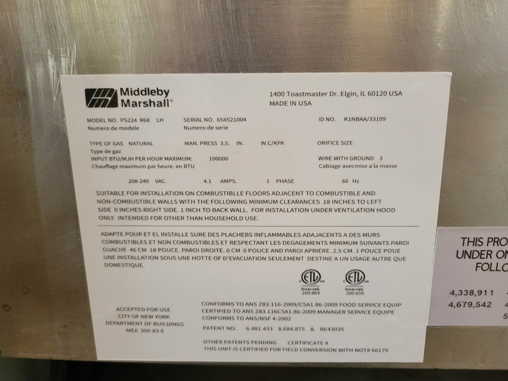 Middleby Marshall PS224 Double Stack Gas 24” Conveyor Pizza Oven- Tested Working