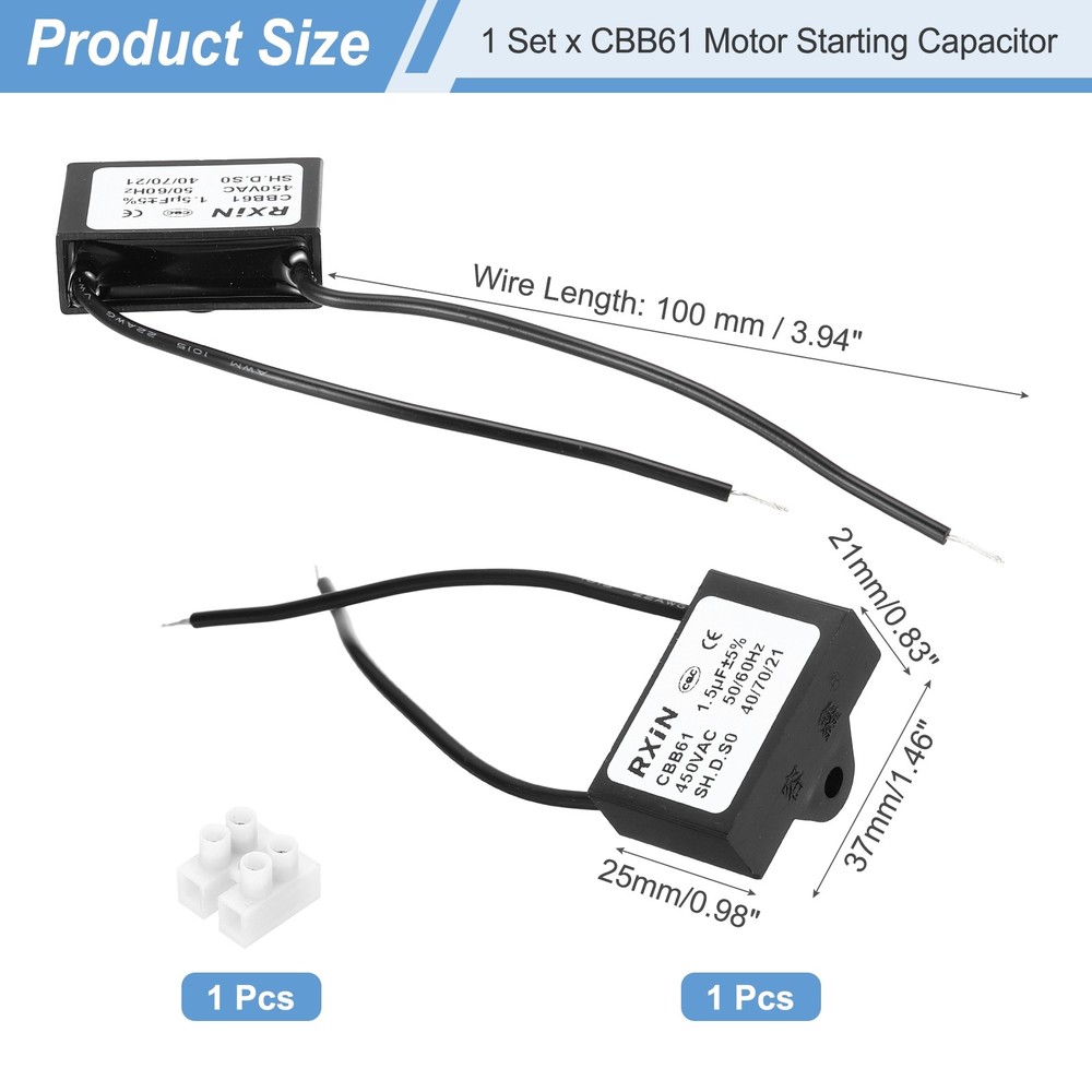 CBB61 Capacitor, 1.5uF 450V Plastic Ceiling Fan Capacitor