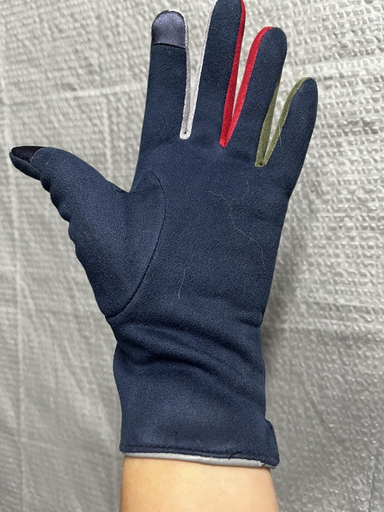 Suede Driving Gloves Navy Blue Multi-color