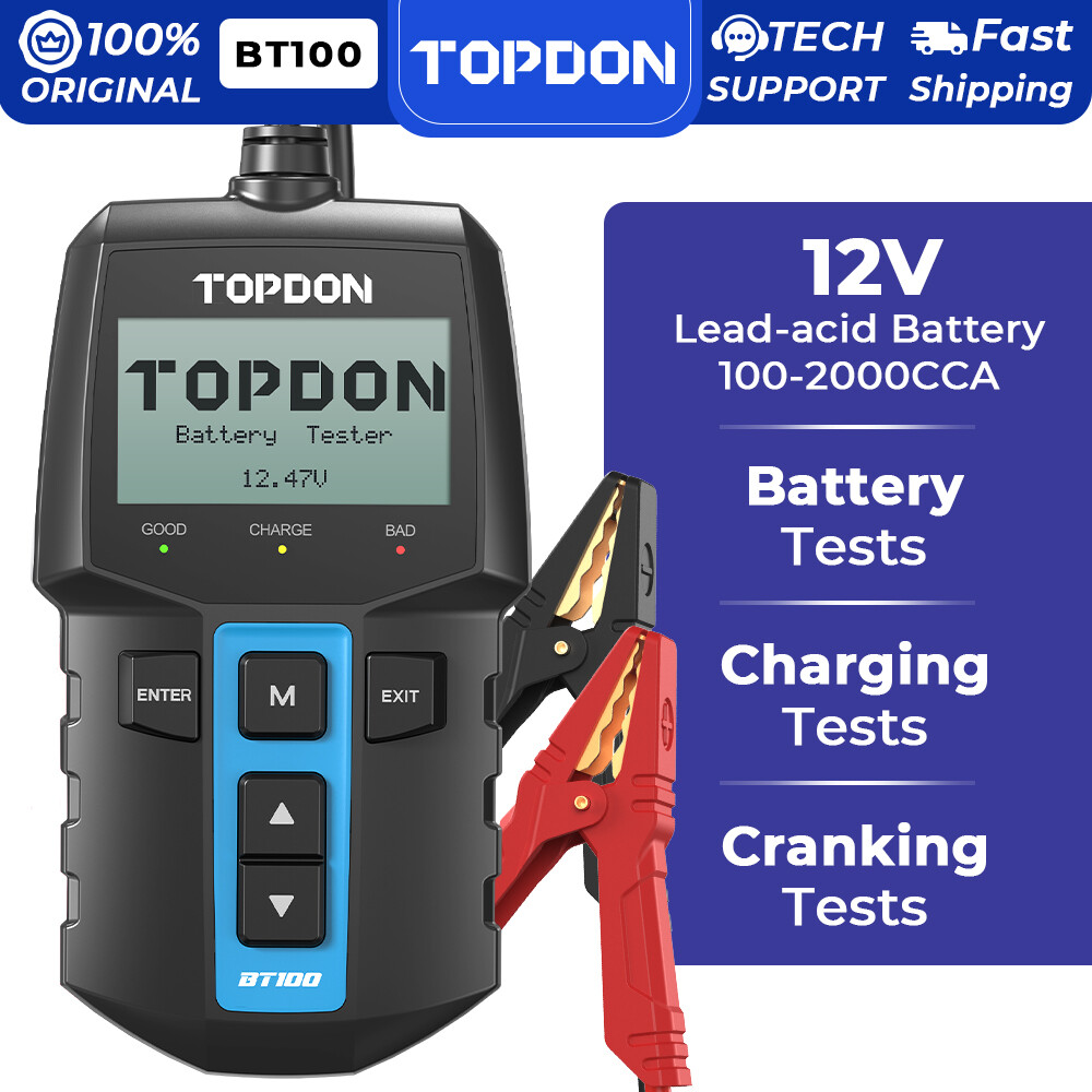 TOPDON BT100 Car Battery Tester 12V Digital Load Tester & System Analyzer