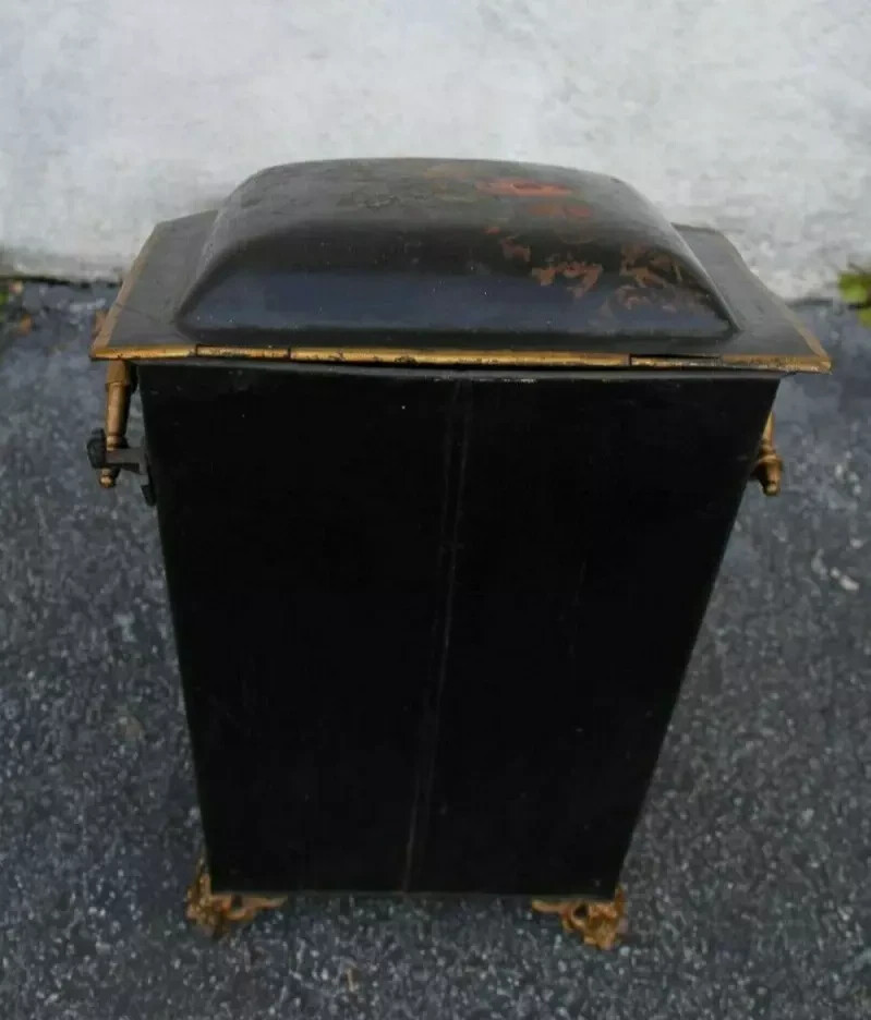 19th French Decorative Painted Coal container – Antique Charming Storage