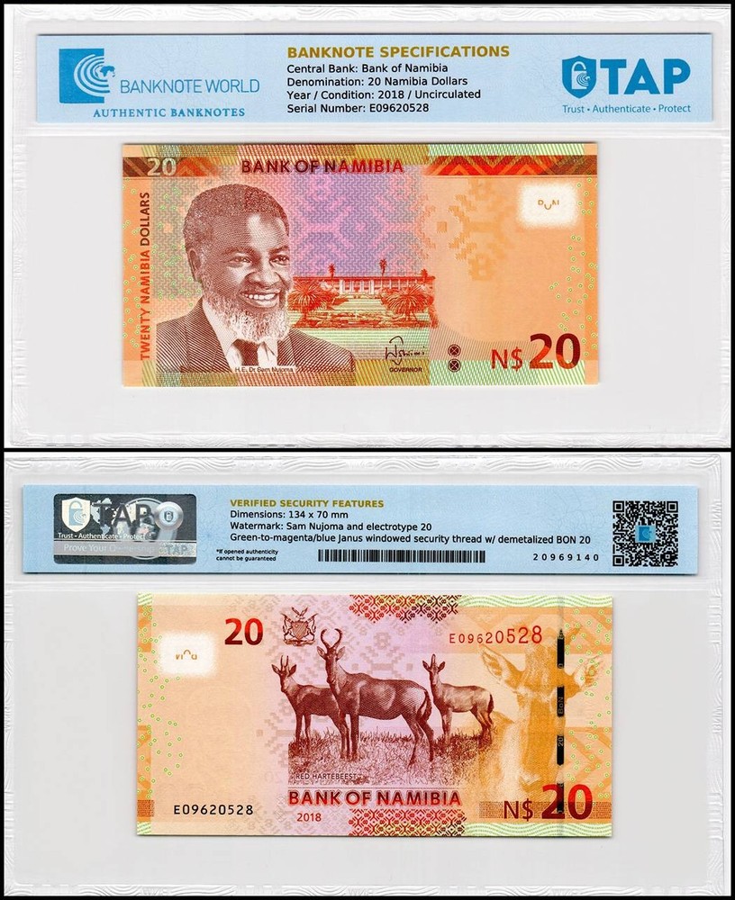 Namibia 20 Namibia Dollars, 2018, P-17a.2, UNC Authenticated
