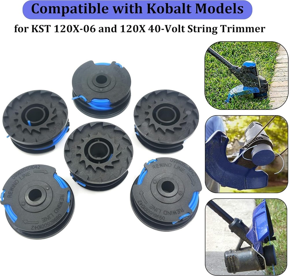 Durable 6-Pack Pre-Wound String Trimmer Line 0.065" for Kobalt 40V Weed Wacker