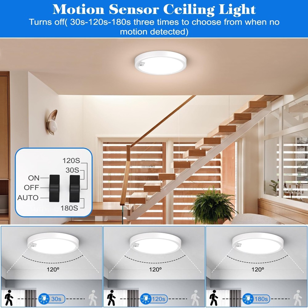 Motion Sensor Ceiling Light Wired, LED Flush Mount Ceiling Light Fixture 18W/...