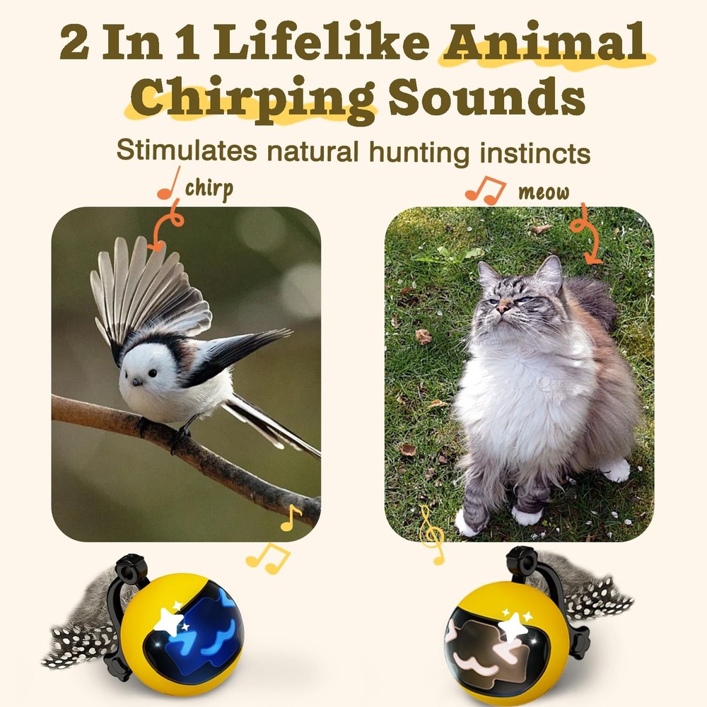 Moving Ball Cat Toy with Feather Tail Remote Control Interactive Kitten Toy