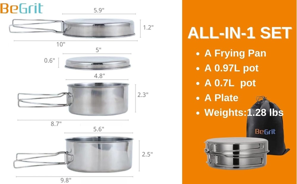 Backpacking camping cookware mini picnic camping pots and pans set