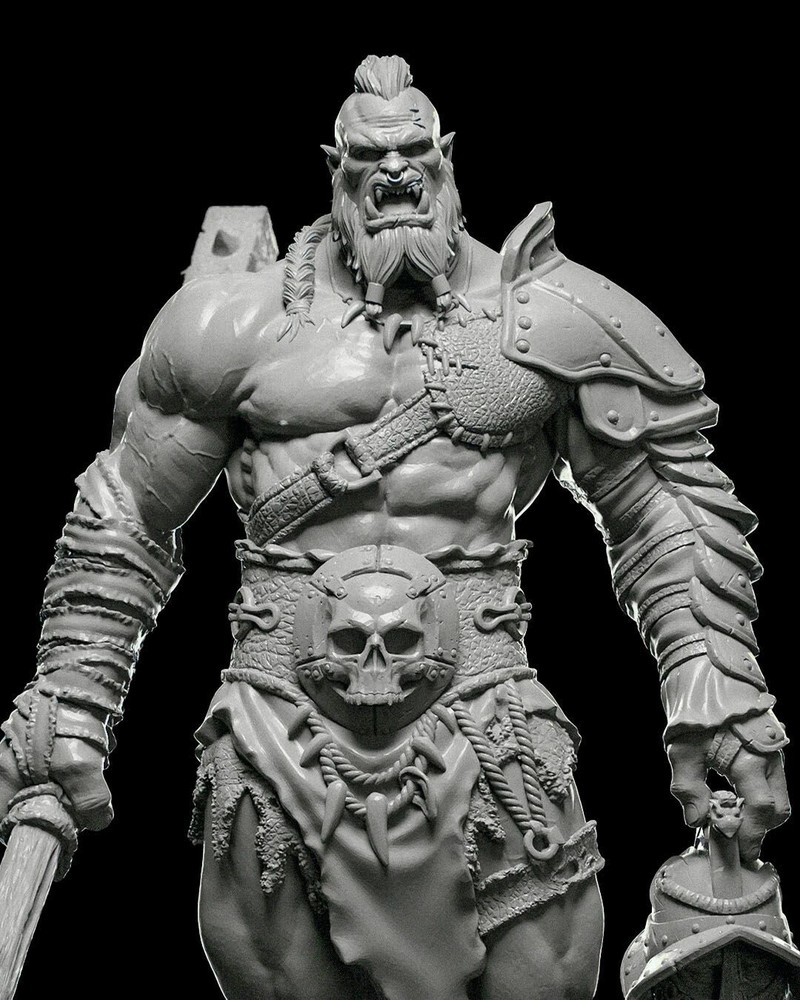 DnD Orc Gladiator Fighter Miniature 32mm Scale (unpainted)