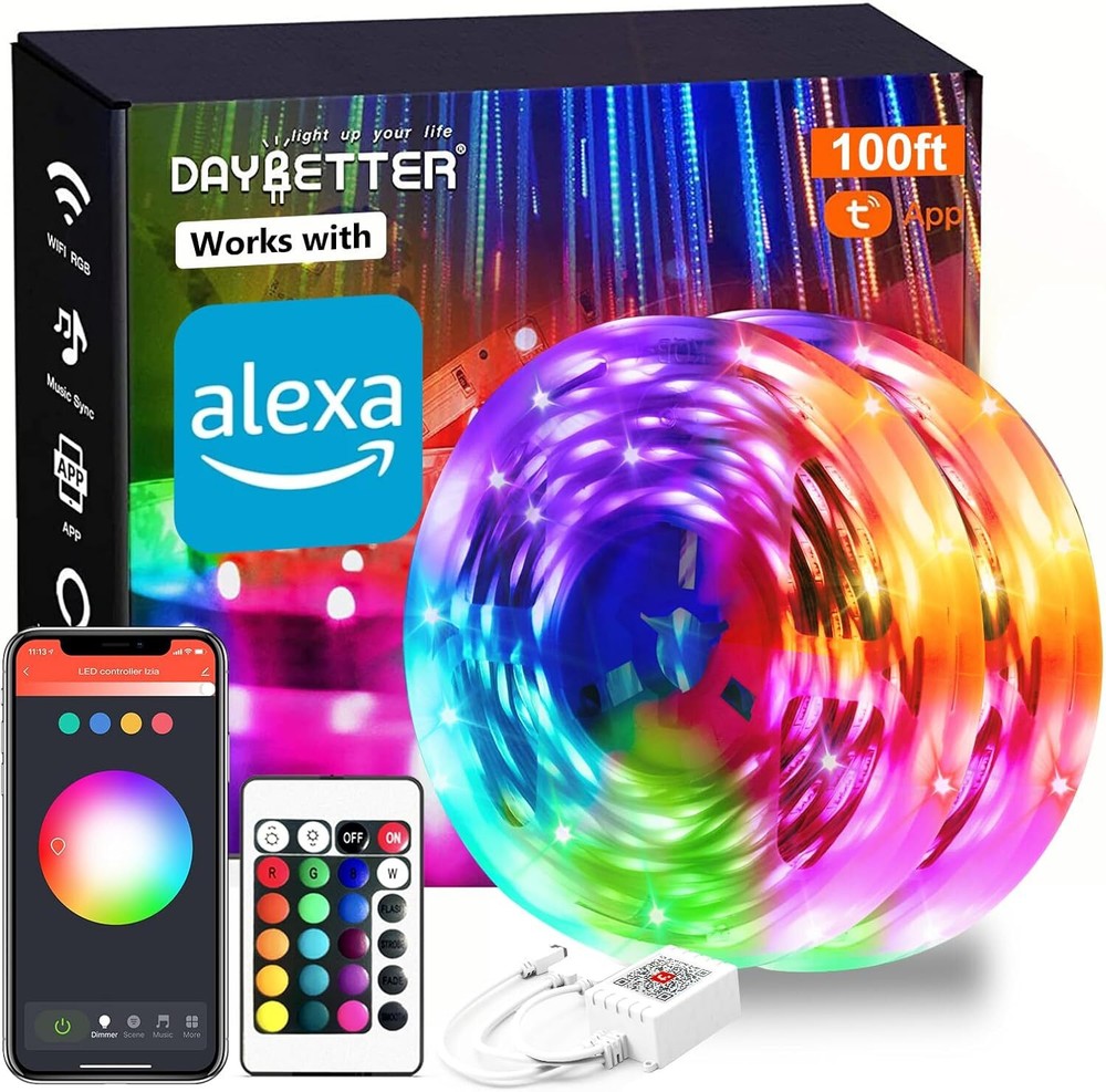 Smart WiFi Led Lights 100ft Tuya App Controlled Led Strip Lights DAYBETTER Alexa