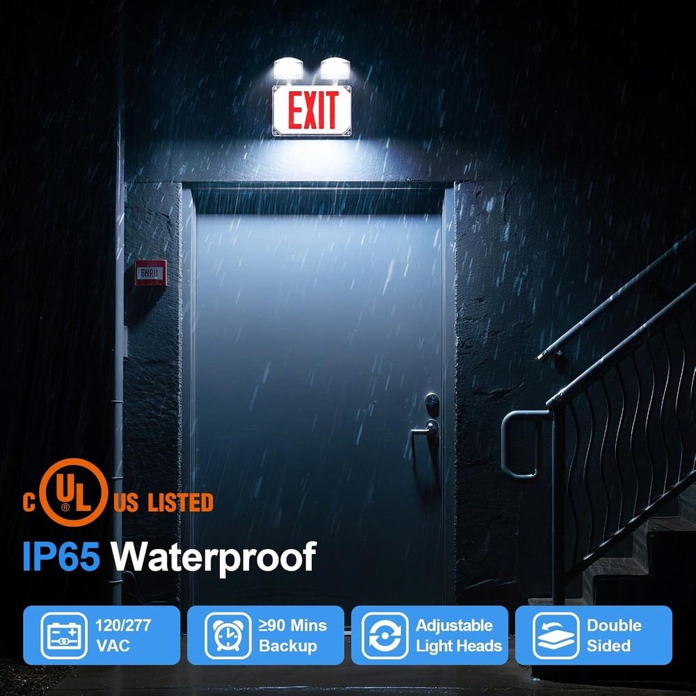 Wet Location Emergency Exit Sign Adjustable Light Battery Double Sided LED NOB