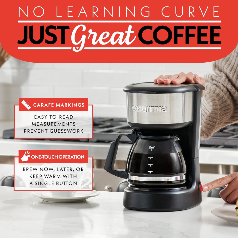 Gourmia 5 Cup Coffee Maker, Pause & Serve, Keep Warm, One-Touch Brew
