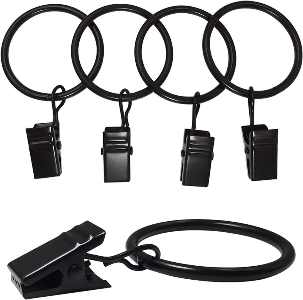 Versatile 40 Pack Black Drapery Clips & Rings – 1.26“ Diameter, Rustproof Design