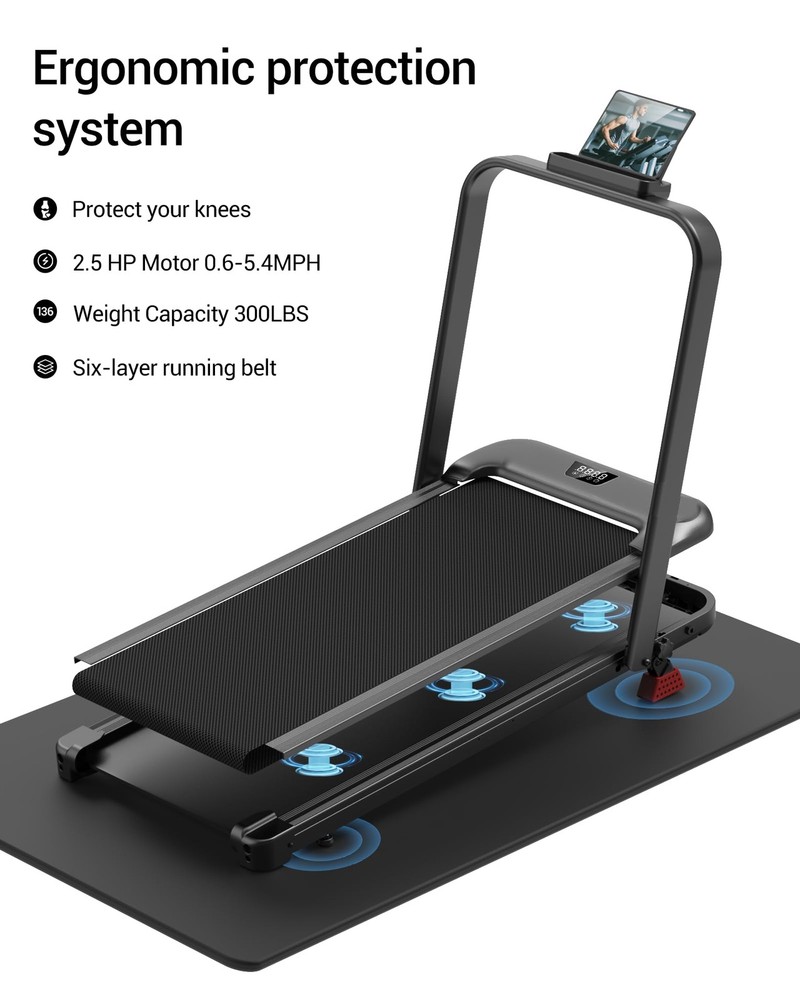 3-in-1 Foldable Treadmill with 300 LBS Capacity, 15% Walking Pad Deep Black