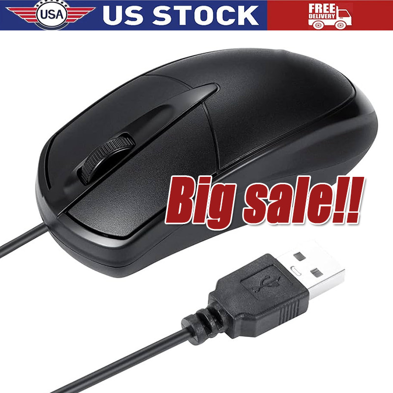 USB 2.0 Optical Wired Scroll Wheel Mouse  PC Laptop Notebook Desktop Black Mice