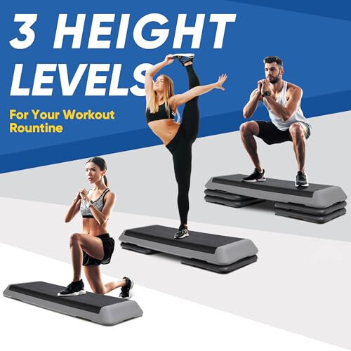 Adjustable Workout Aerobic Stepper, Exercise Step Platform Trainer with 4 Risers