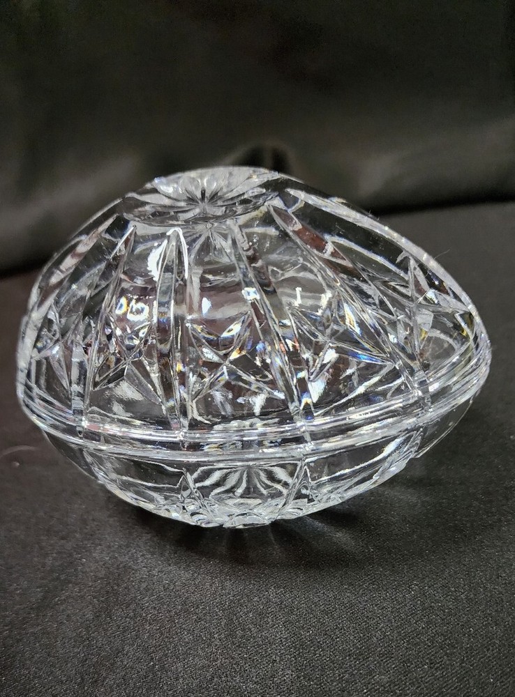 Crystal Egg Candy Dish Trinket Heavy Weight Covered 2 Pc Gift Decor