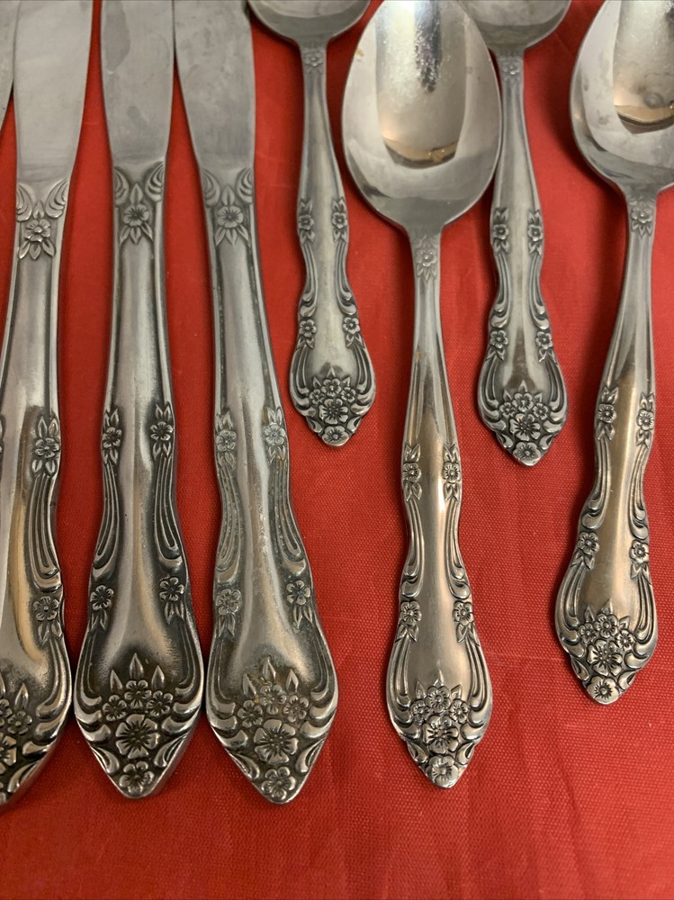 Vtg Roger Co Dream Rose Stainless Flatware 11 Pc Fork Spoon Stanley Roberts jB2