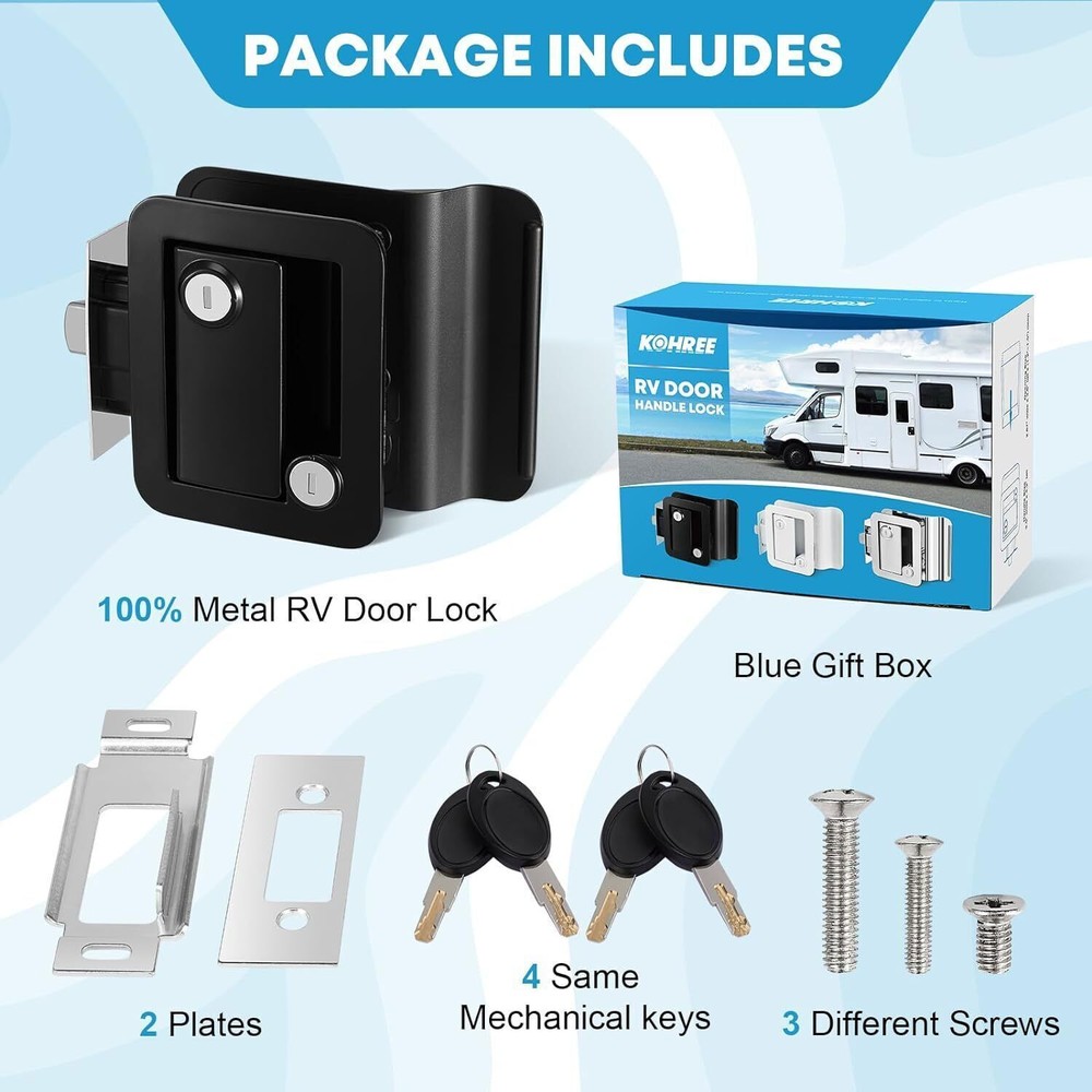 Black RV Paddle Entry Door Lock Latch Handle Deadbolt NEW Camper Cargo Trailer