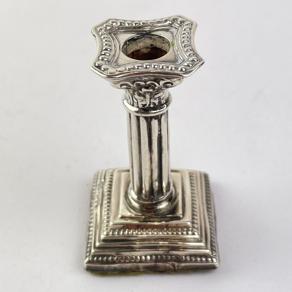 Antique Miniature Solid Silver Corinthian Column Candlestick James Deakin 5.4cm