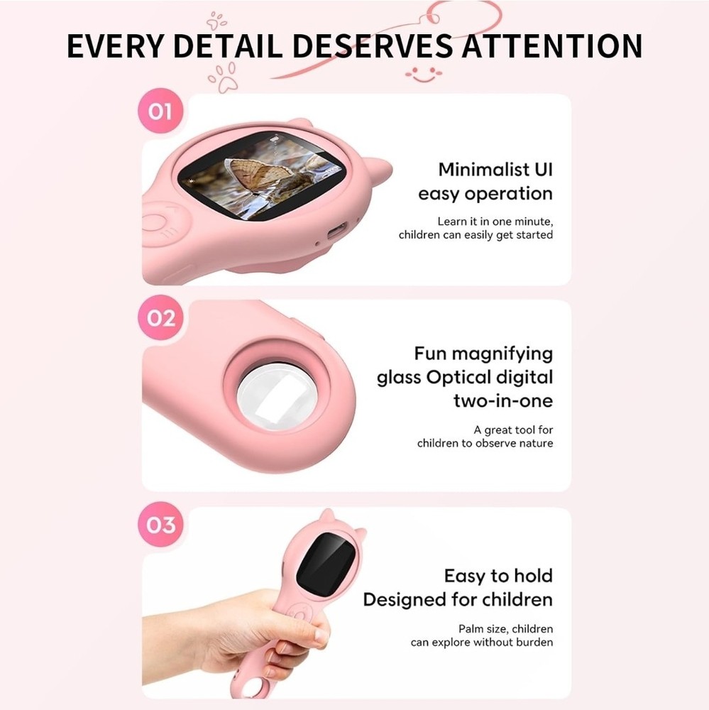 Portable Handheld Mini Digital Microscope for Kids Educational Science Toy Pink