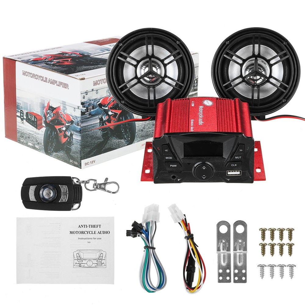 12V Motorcycle Audio bluetooth Remote Control Speaker Sound System SD USB MP3