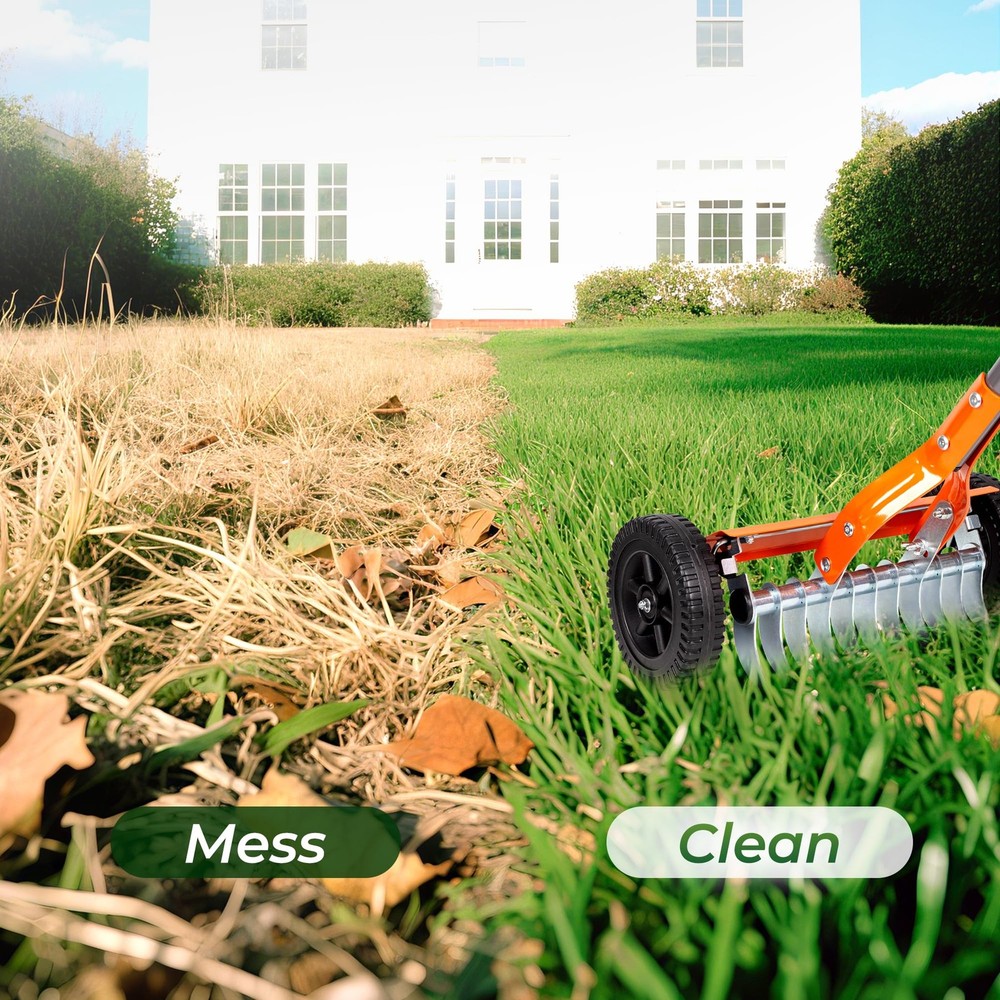 Dethatching Roller Rake Lawn Thatch Remover with Adjustable Handle Steel Blades