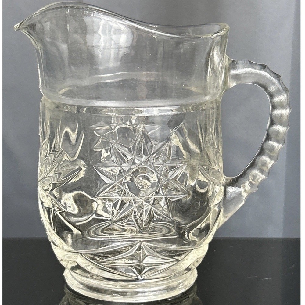 Anchor Hocking Clear Glass Pitcher Starburst Pattern Handle Spout Small Server