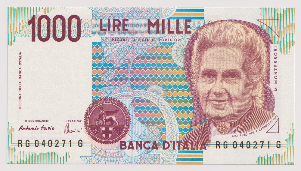 Italy 1000 Lira, year 1990 Banknotes UNC