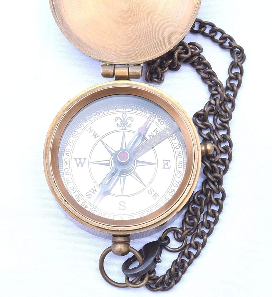 Vintage Solid Brass Pocket Compass Engineering Directional Magnetic Compass Gift