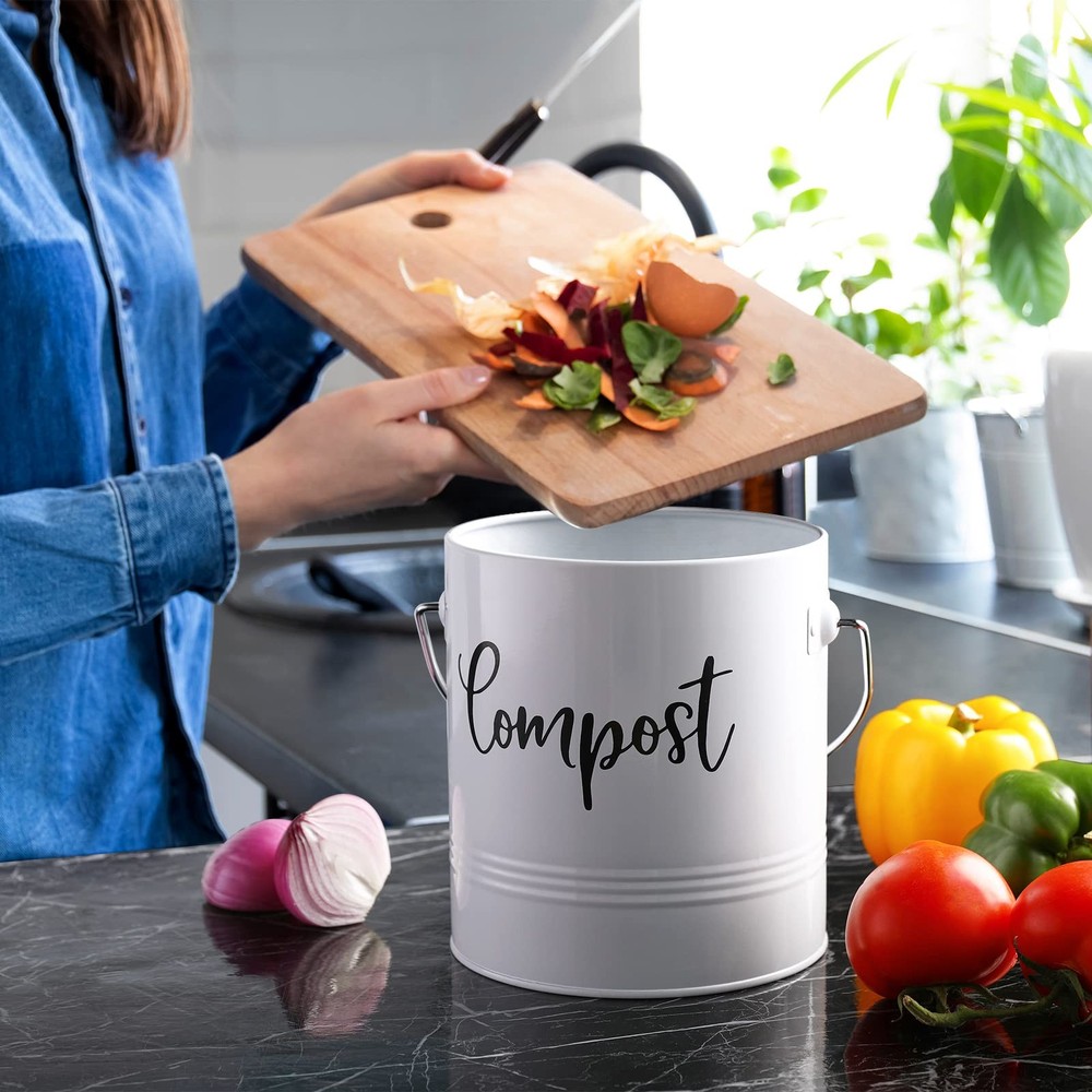 Compost Bin Kitchen, 1.3 Gallon Farmhouse Kitchen Compost Bin Countertop, Ind...