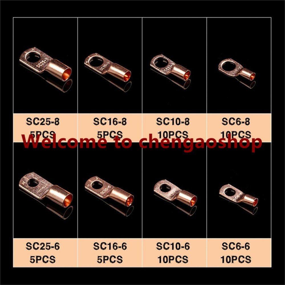 60pcs Copper Wire Lugs Battery Cable Ends Terminal Connectors Assortment Kit