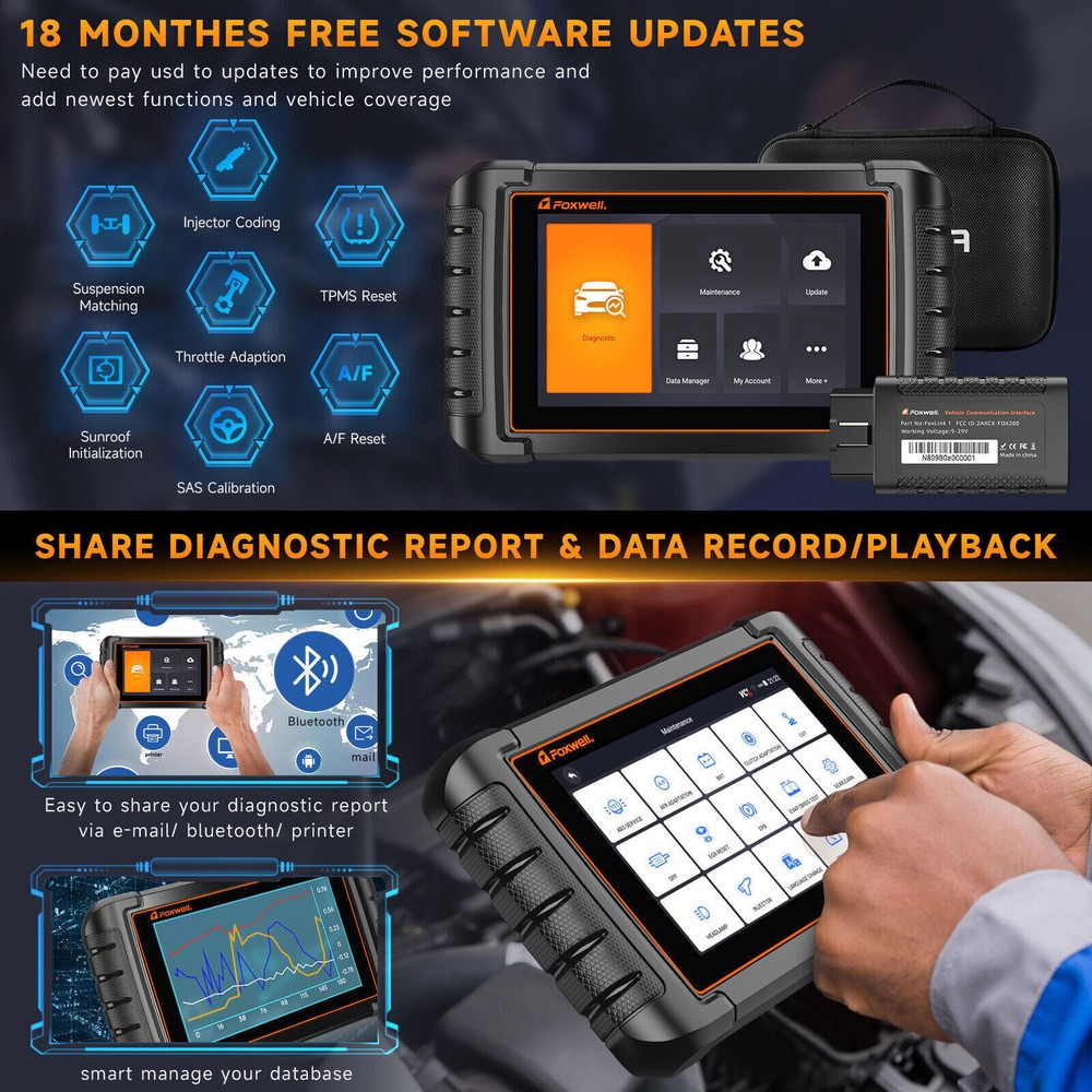 FOXWELL NT809TS OBD2 Scanner Diagnostic Tool TPMS Programming Car Bi-Directional