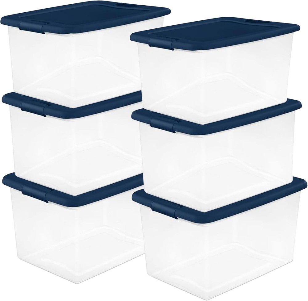 6-Piece Color Series, 64-Quart Capacity, Blue Option—Stackable Storage Boxes