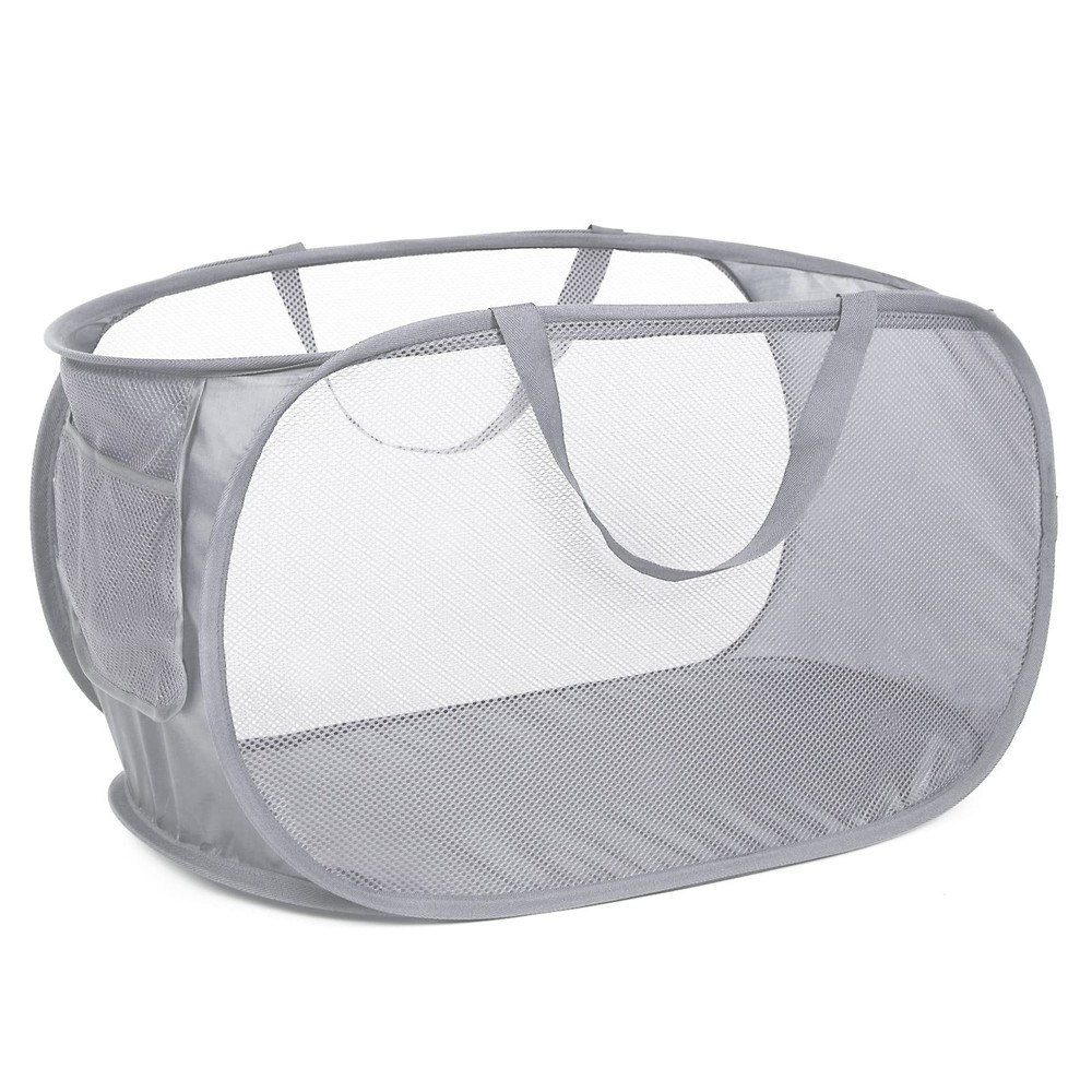 Durable Collapsible Laundry Baskets, Mesh Pop Up Horizontal, Gray