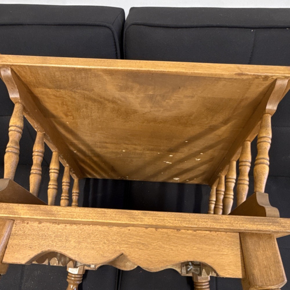Antique Wooden Two-Tier Rectangle Side Table with Spindle Legs & Shelf, Brown