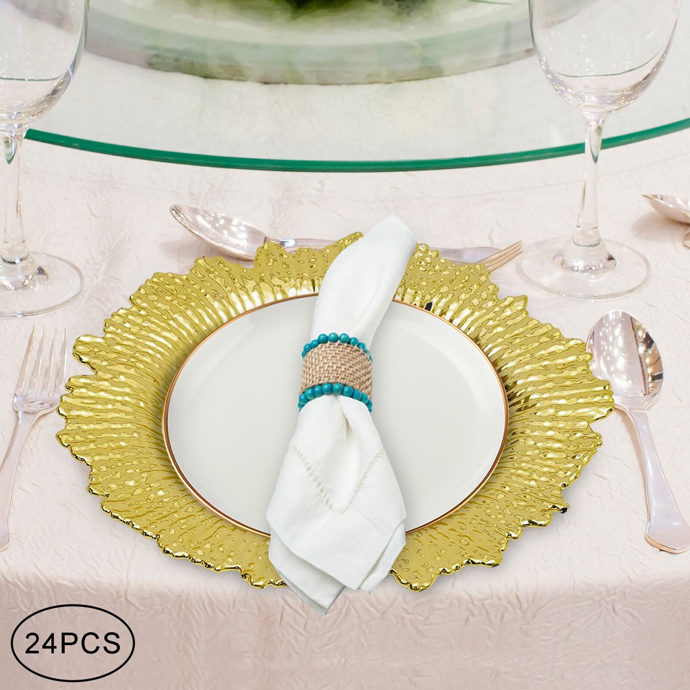 24-piece Dinnerware Set Irregular Edge Dinner Plates Dish Serveware Rose Gold