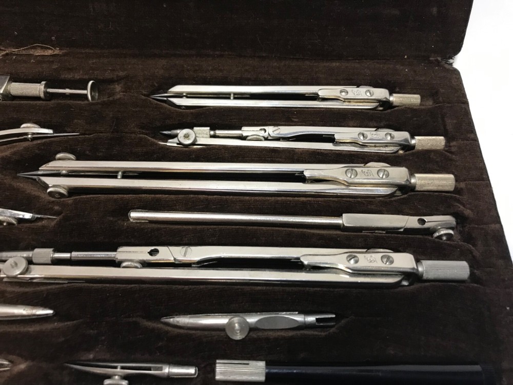 Vintage Soviet Drawing Tools Set Drawing Brass Box USSR 60s Rare Tool Engineer