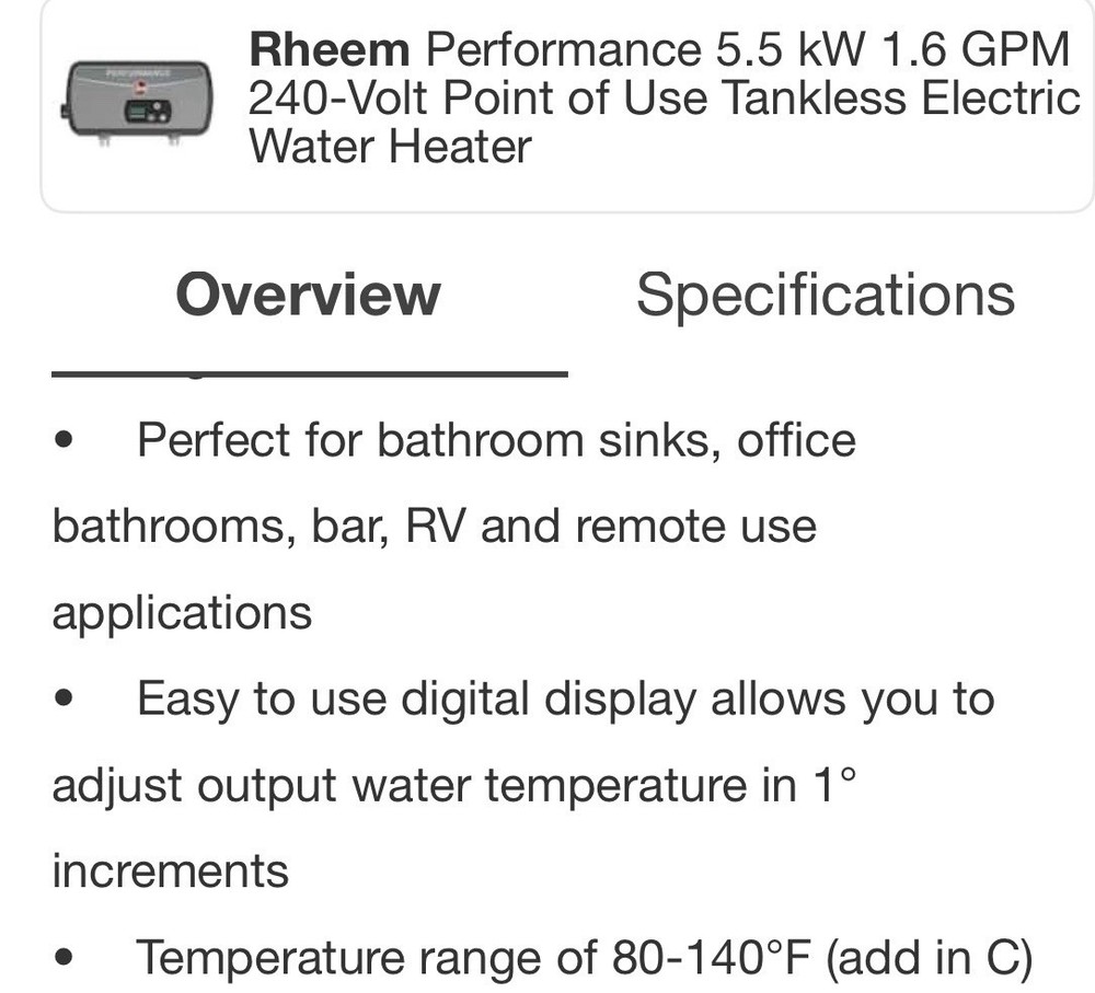 Rheem RETEX 06T - 6.5 kW 240v Tankless Electric Water Heater NIB