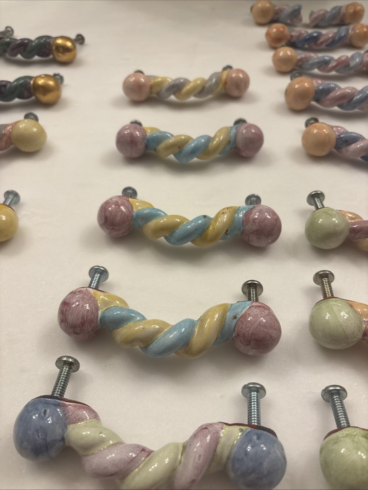 MacKenzie-Childs Ceramic Drawer Pulls Pastel Set Of 32 Plus 2 Broken
