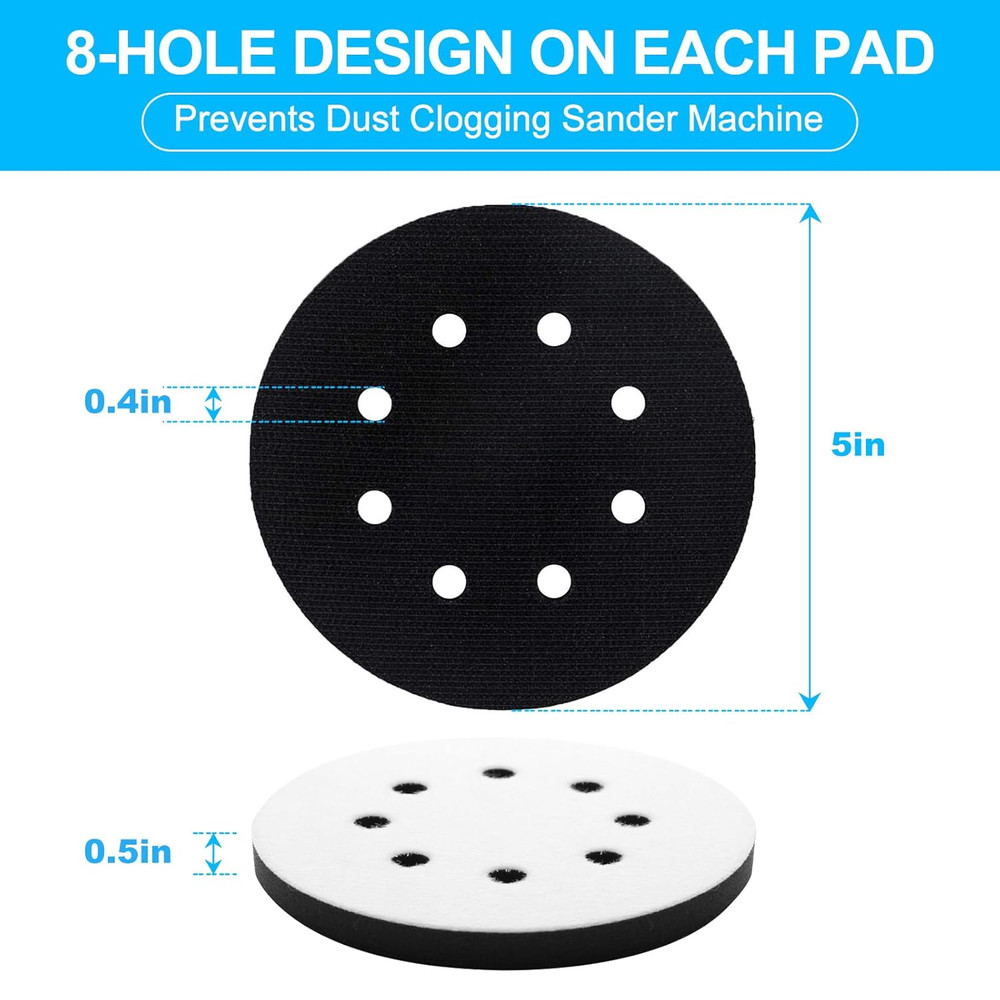 5pc 5" Foam Sanding Sander Buffer Backing Pads 8 Hole Sponge Hook Loop Interface