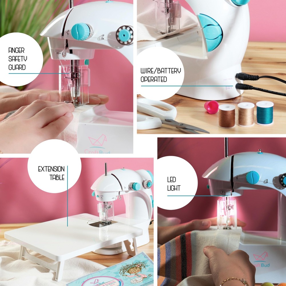 CraftBud Mini Sewing Machine for Beginners, Dual Speed Small Basic Set, White