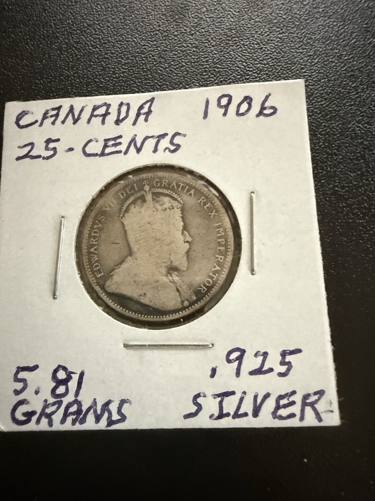 1906 Canada 25 Cent Coin .925 Silver Coin