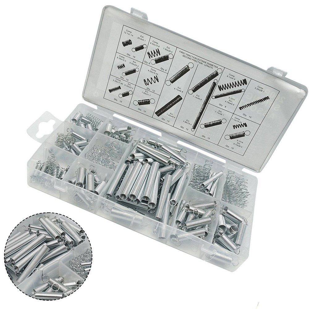 Metal Spring Set 200 PCS Compression Tension Stretch Hooks with Organizer